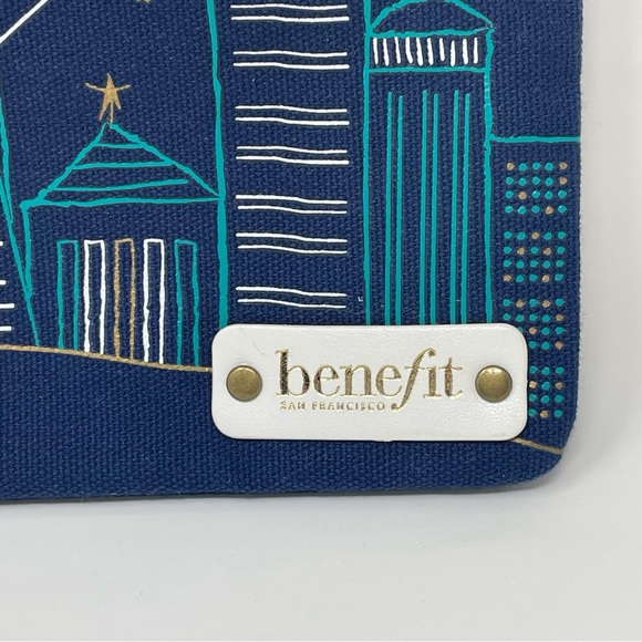 Blue Benefit San Francisco Cosmetic Clutch Makeup Bag with Snap Front - Picture 3 of 16